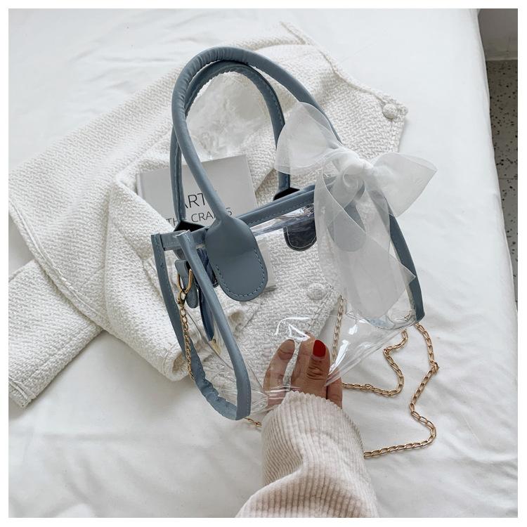 Casual Pvc Transparent Transparent Women'S Messenger Bag Shoulder Bag Handbag Jelly Bag Bow Ribbon Shoulder Bag