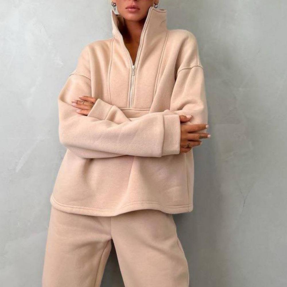 Frühlings- und Herbst-Damen-Pulloveranzug Stehkragen Locker Lässig Hausdienst Kordelzug-Hose Anzug