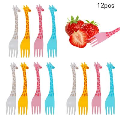 12 stuks/set Fruit Snack Tandenstoker Cartoon Giraf Vorm Tafelgerei Voedselprikkers Salade Dessert Vorken Keukenaccessoires Keukengereedschap
