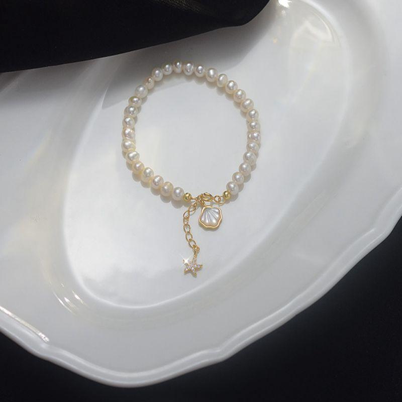 Trendiges Muschel- & Stern-Design 100% Natürliche Süßwasserperle 14K Gold Filled Damenarmband Großhandel Für Frauen Geschenke