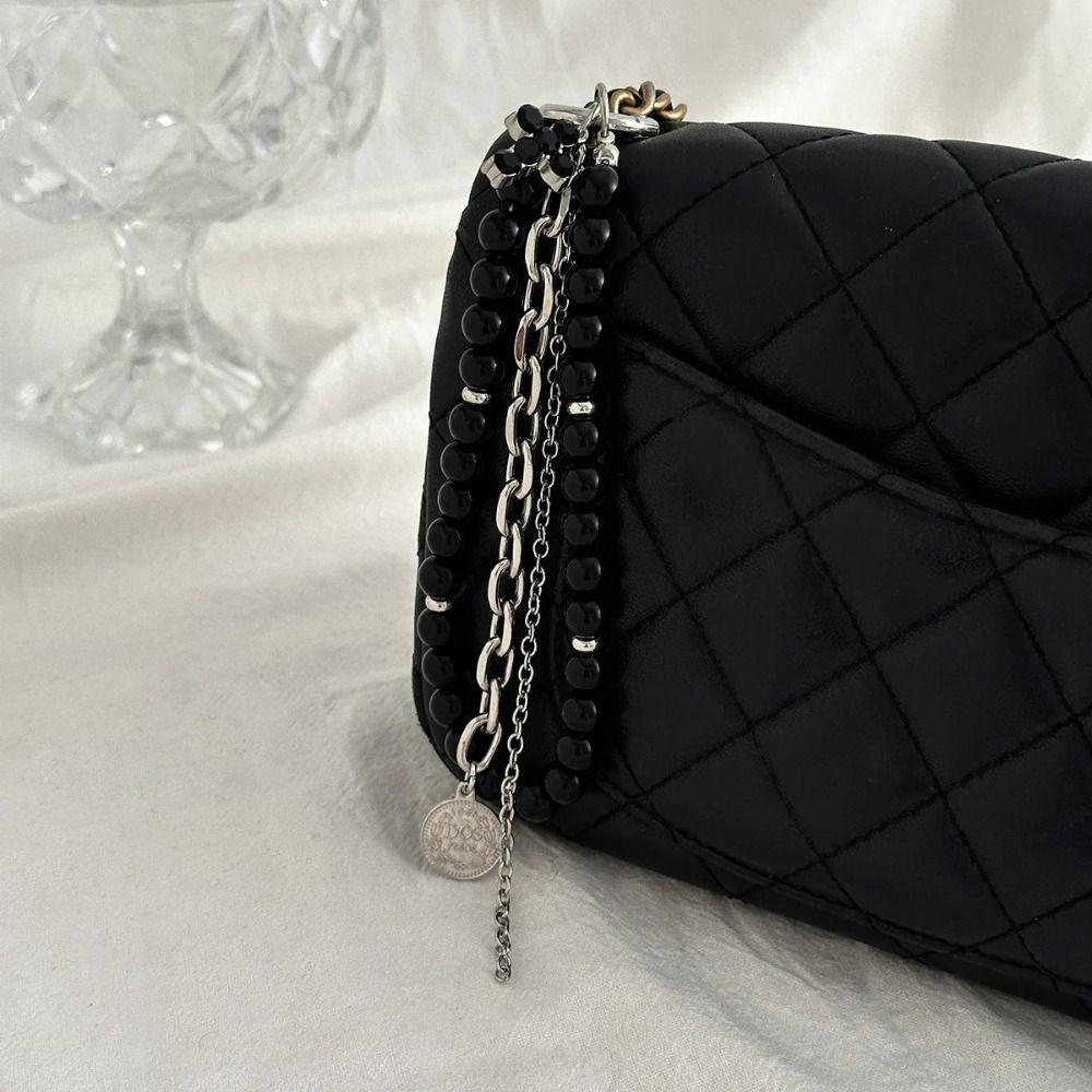 Elegant Metal Pearl Beaded Keychain Peach Heart Shape Tassel Decoration Pendant Jewelry Bead Bag Chain Gifts