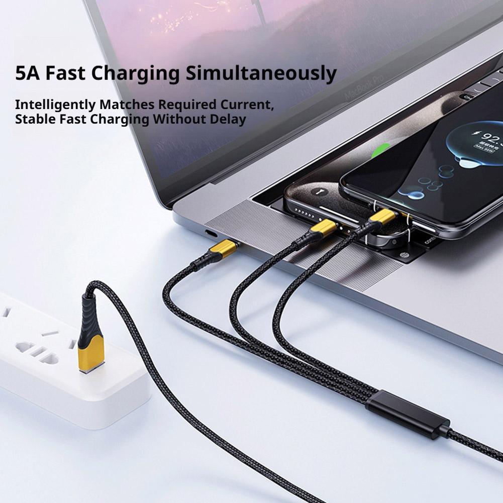 100W Braided Spring 3 In 1 USB C To 3 Type C Cable Fast Charging Phone Cable Suitable For Type-C Laptop Data Cable