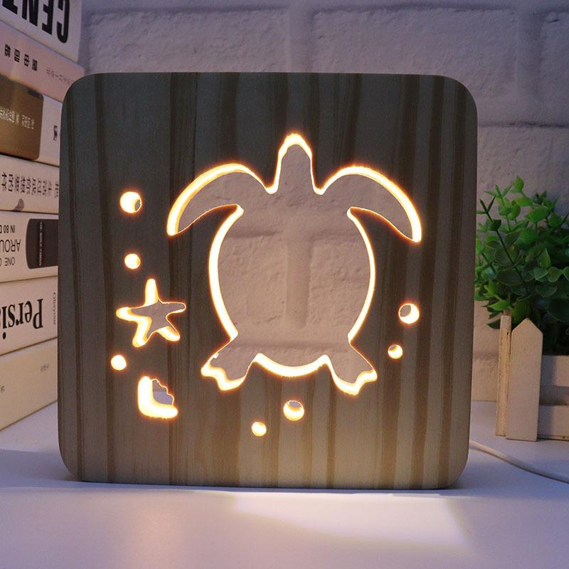 Creative 3D Night Lamp Corporate Gift Design Letter Music Notes Solid Wood Hollowed-out Carving LED Desk Lamp Wooden