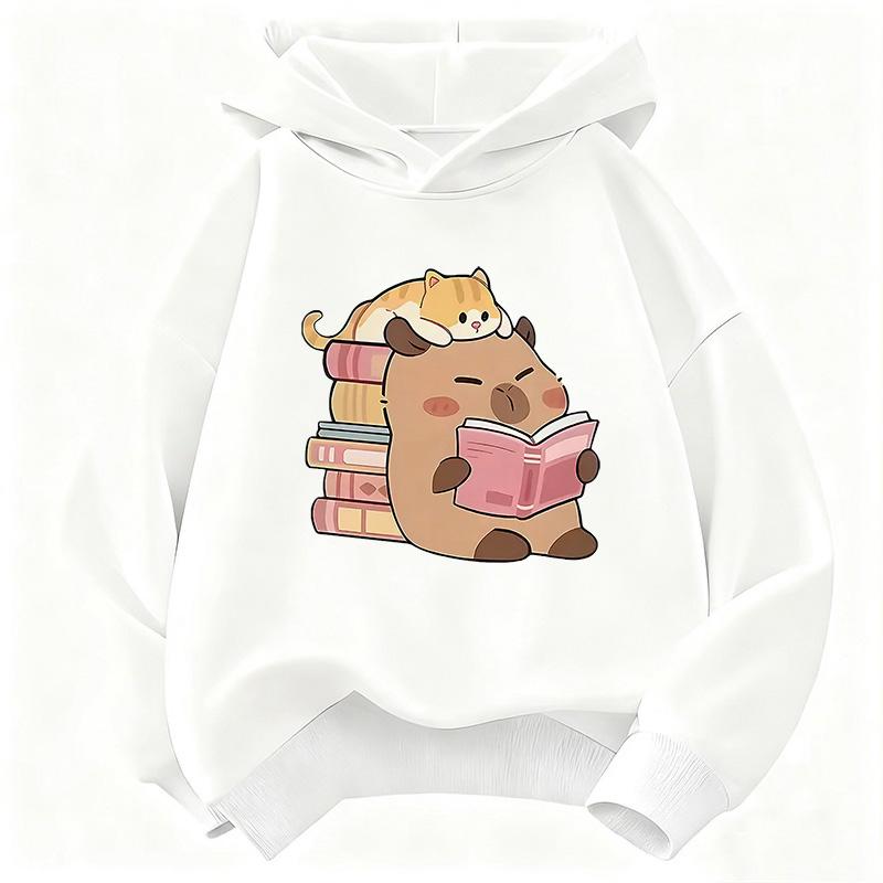 Felpa Carina con Gatto e Capibara che Leggono Libro con Cappuccio Felpa per Bambini con Cappuccio per Ragazzi Ragazze Primavera Felpa Casual