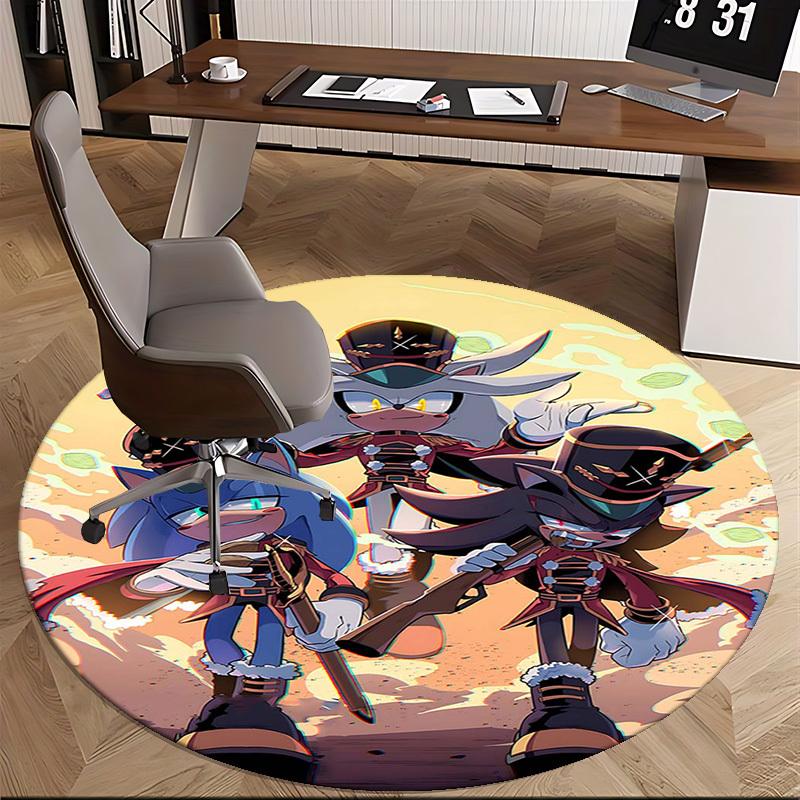 1pc Anime Cartoon Design Sonic The Hedgehog Round Carpet  Office Chair Mat, NonSlip Rug for Home Decor