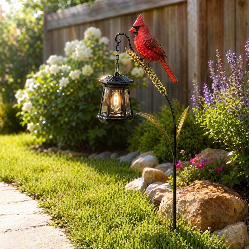Solar Cardinal Redbird Outdoor Lanterns Metal Garden Stake Lights Waterproof LED Decorative Landscape Lamp for Patio Lawn Yard Art & Gift