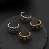 Retro Ethnic Style C Shaped Elliptical Carved Antique Earrings For Women