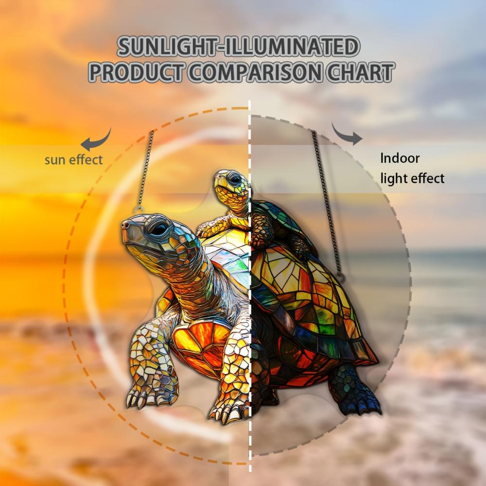 2D Flat Painted Glass Style Turtle Catcher - Acrylic Wall Decoration, Colorful Marine Life Suitable for Home or Room Decoration Pendant