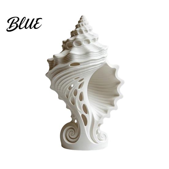 Entrance Hall Ornament Coastal Tabletop Shell 3D Figurine White Conch Printed Nautical Hollow Carving for Living Room TV Stand