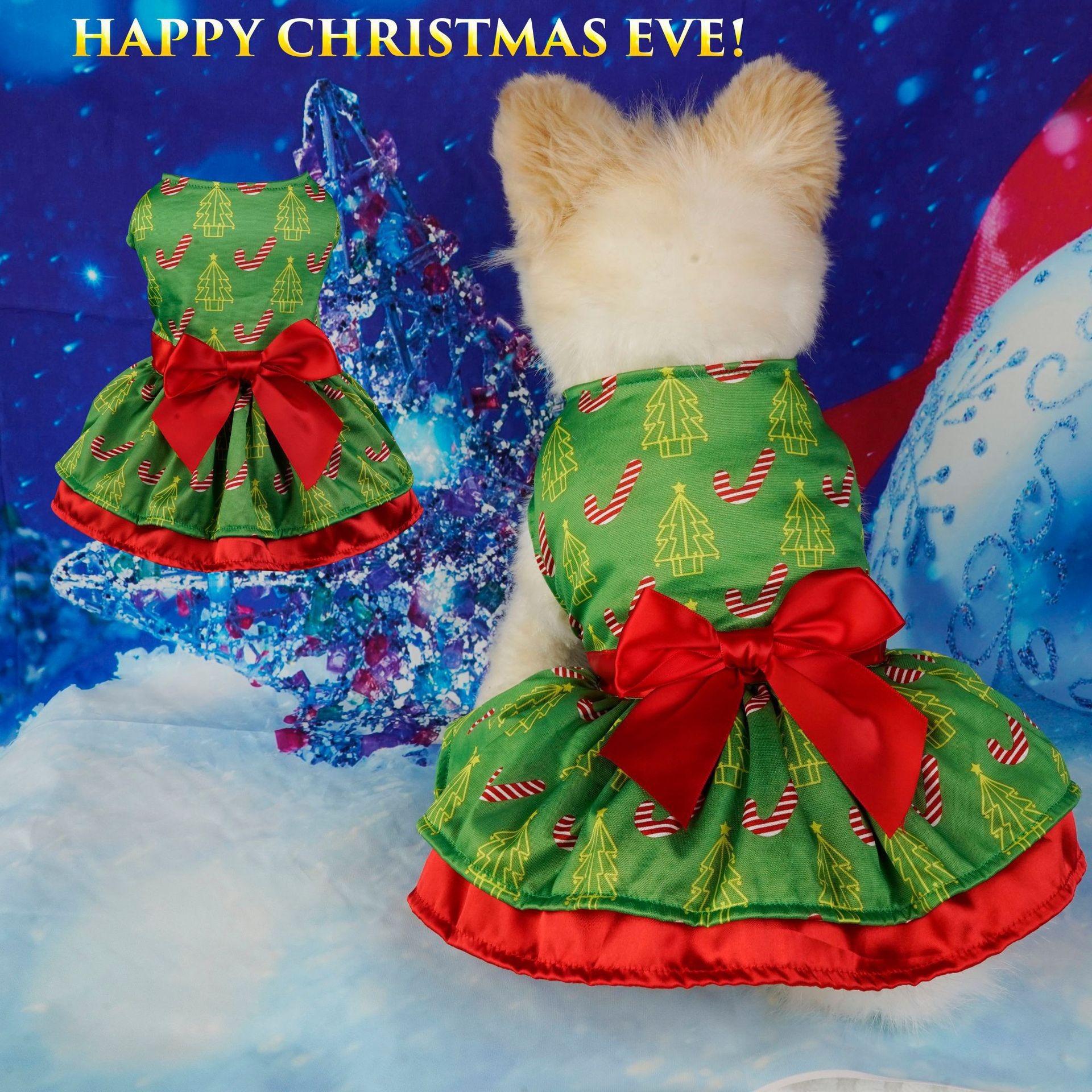 

Pet clothes christmas tree dress christmas snowflake festival santa elk dress sub double red and green XL