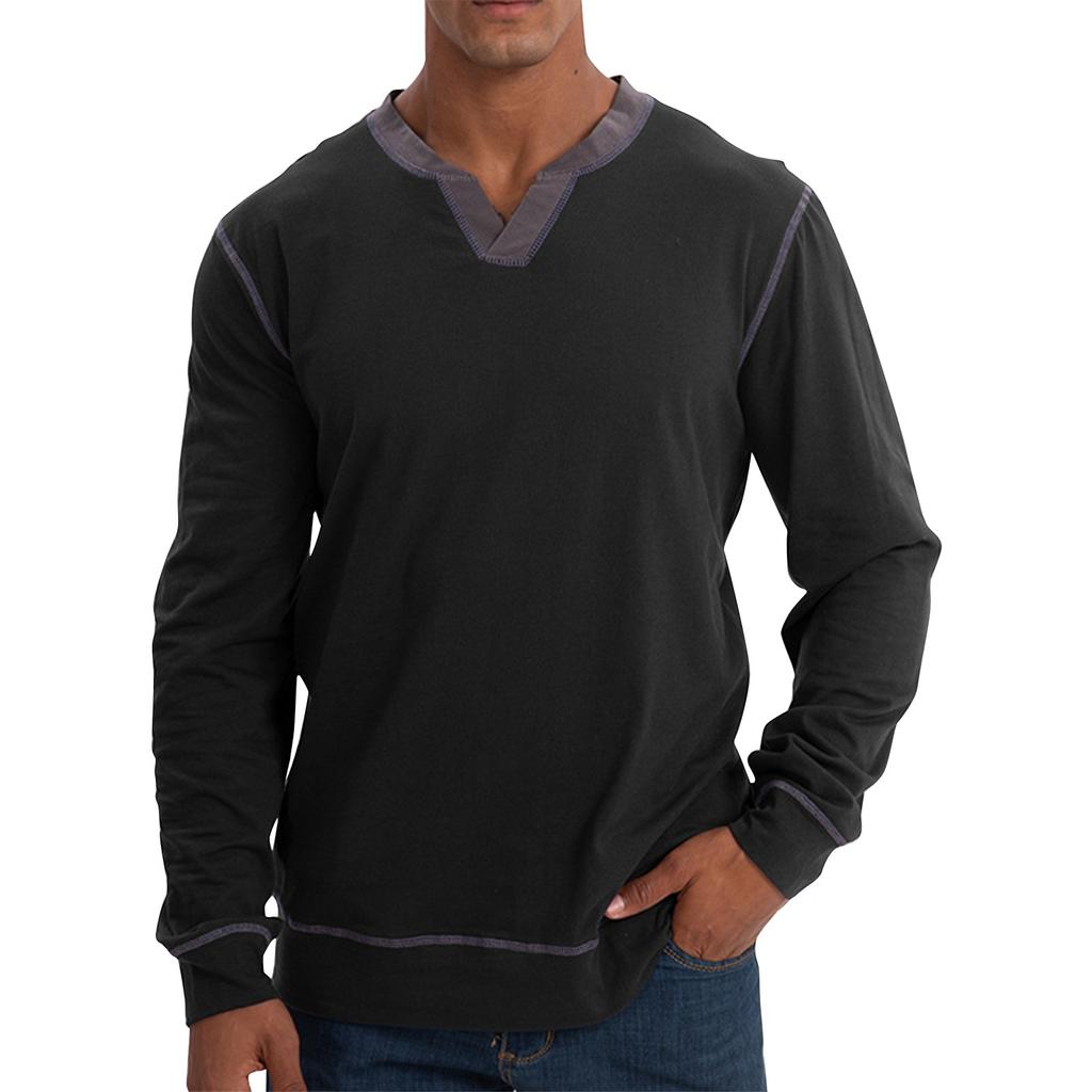 Herre våren ensfarget V-hals retro langermet topper Herre casual motetopper