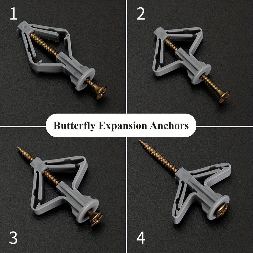 30/50 set of gypsum board expansion screws, expansion tubes, plastic plugs, butterfly type self-tapping screws