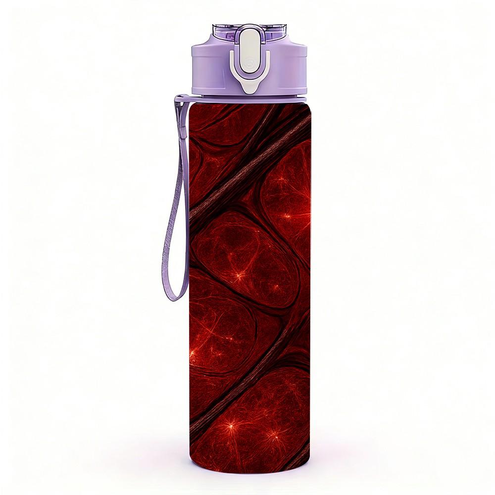 1PC Red Vein Dark Marble Texture Print 750ml Color Plastic Sports Water Bottle Leakproof Flip Straw Lid Suitable for Sports Office Home Use