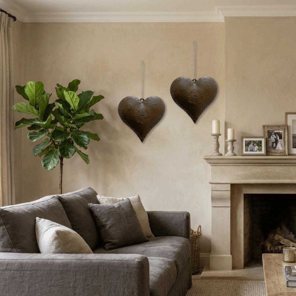 2PCS Vintage Heart Shaped Hanging Pendant Iron Heart Shaped Ornament Wall Decor  for Home