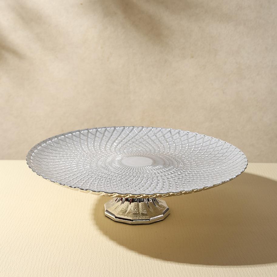 Evropský lehký luxusní špičkový skleněný podnos na ovoce na vysoké noze obývací pokoj galvanizovaný podnos na cukroví velkokapacitní kulatý podnos na ovoce