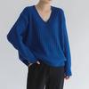Jerséis Básicos de Punto para Mujer Otoño Invierno Cálido Suéter Cuello en V Moda Holgado Manga Larga Clásico Casual Tops de Punto