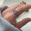 925 Sterling Silver Rings for Women Couple Minimalist Handmade Simple BLue Zircon Ring Fine Jewelry Gift Prevent Allergy