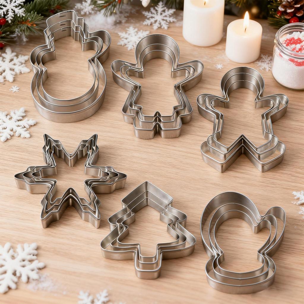 Cookie Cutter Set 18 Pieces Christmas Stamp Stainless Steel Holiday Cookie Molds For Kids Family Holiday Home Party Classroom