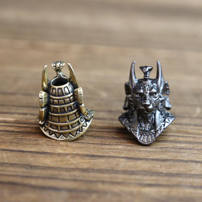Ancient Egypt Death God Anubis Jackal Head Brass EDC Knife Beads DIY Paracord Woven Lanyard Pendants Jewelry Outdoor Accessories