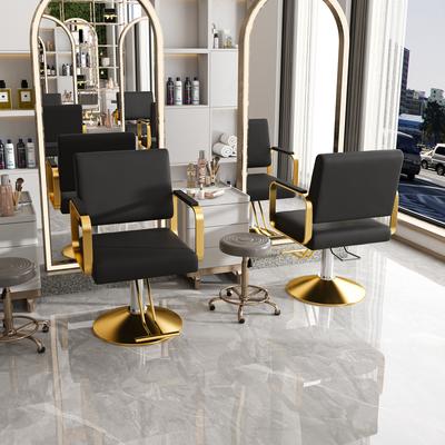 Hydraulic Barber Chair with 360 Degrees Swivel Function, Stable Gold Base, High-Density Foam & Waterproof Faux Leather for Hair Salon