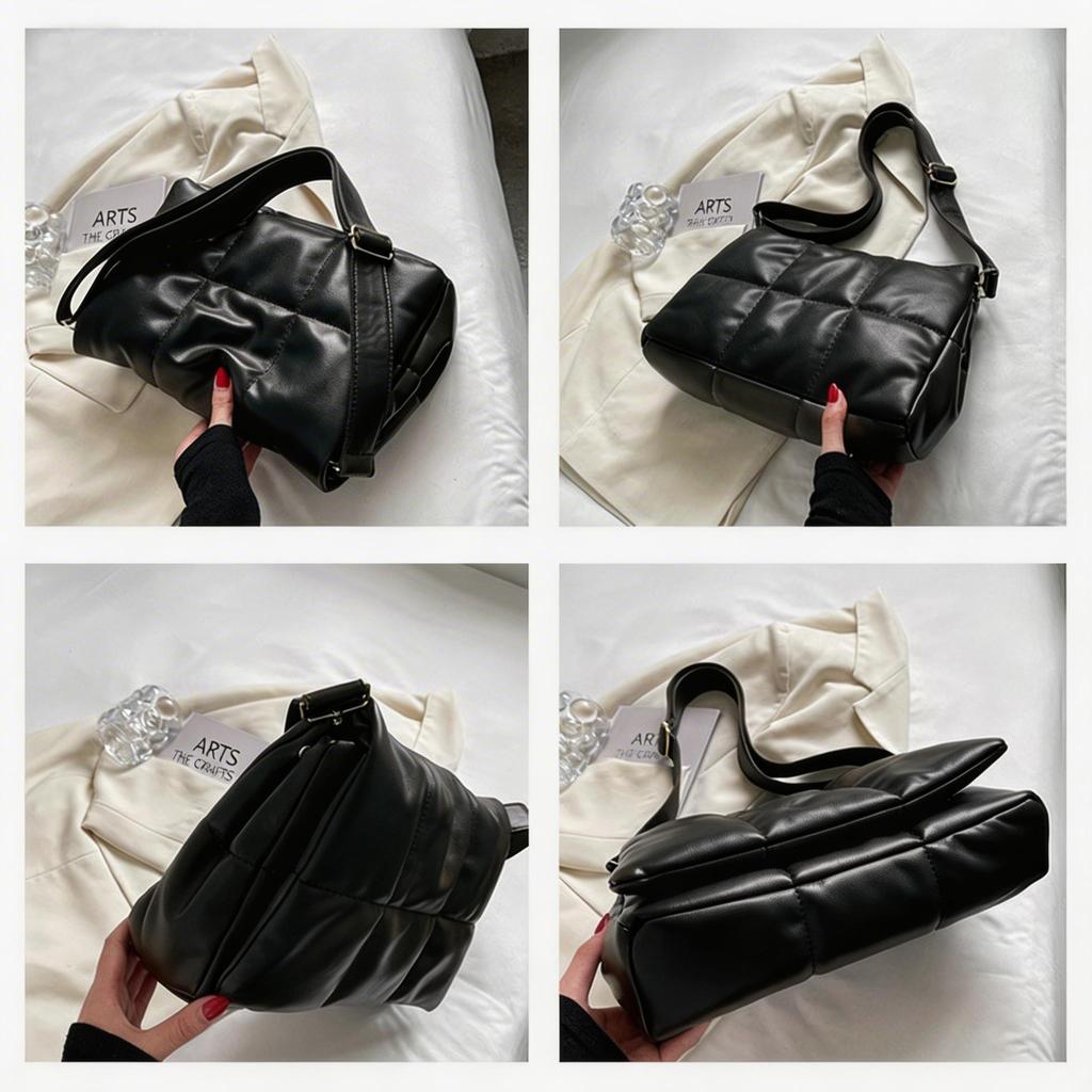 Women Quilted PU Leather Shoulder Bag Soft Cloud Puffy Crossbody Tote with Magnetic Closure Multi Pocket for Commute Travel Dail