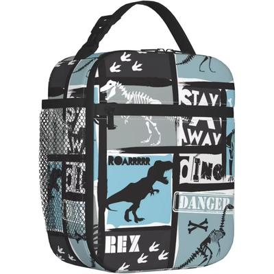 Dino Pattern Dinosaur Grunge Durable Waterproof Insulated Lunch Bag Reusable Cooler Thermal Tote Lunch Box Containers Organizer