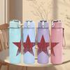 1PC Red five point star minimal print 750ml colorful plastic sports water bottle leakproof pop up lid with straw for outdoor work home use