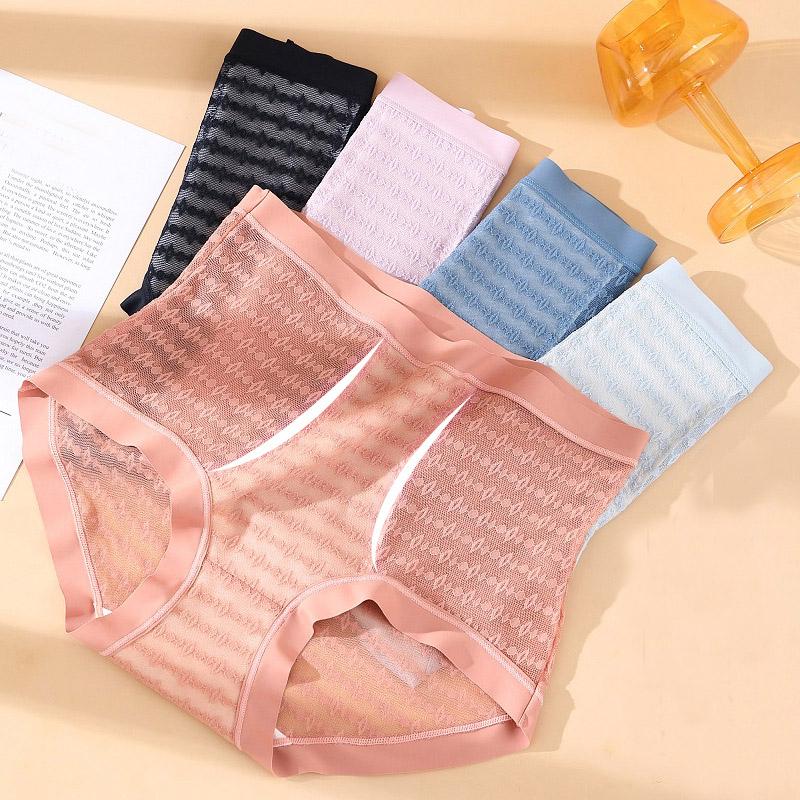 

Женская высокая талия Сплошной цвет Дышащее кружево Брюшной пресс Бесшовное оверсайз Антибактериальное нижнее белье