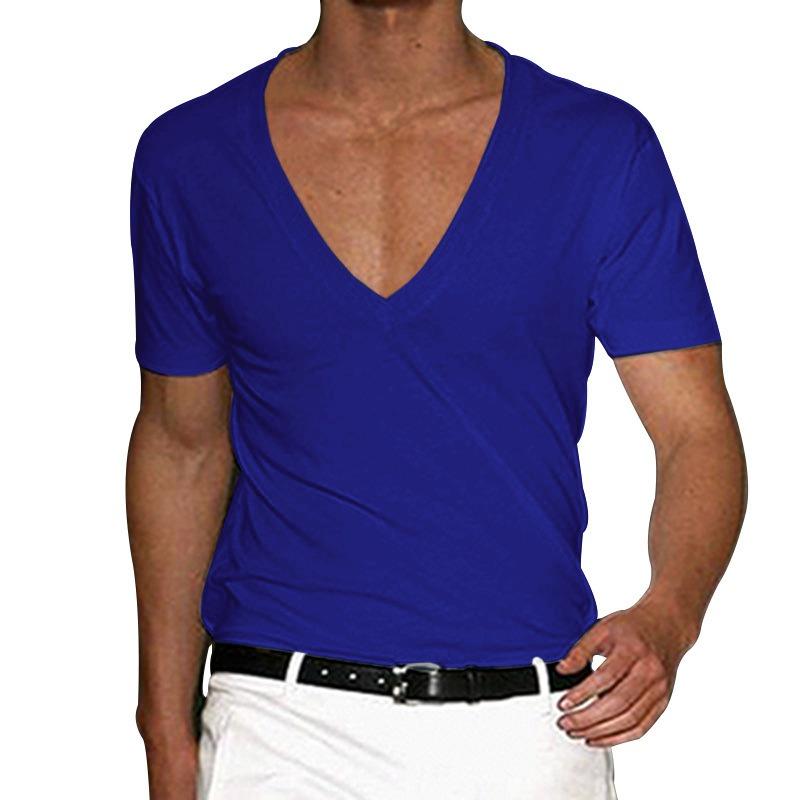 QICED Men's Fashion Casual Summer Spring V-Neck Short Sleeve Blouses & Shirts Casual Chic