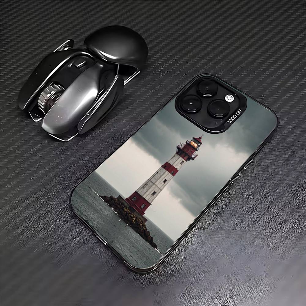Lighthouse  Phone Case For iPhone17,16,15,14,13,12,11 Plus,Pro Max Colored Silver Plated Inside Cover