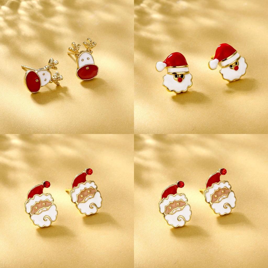 Alloy Cartoon Christmas Earrings Adorable Santa And Reindeer For Women