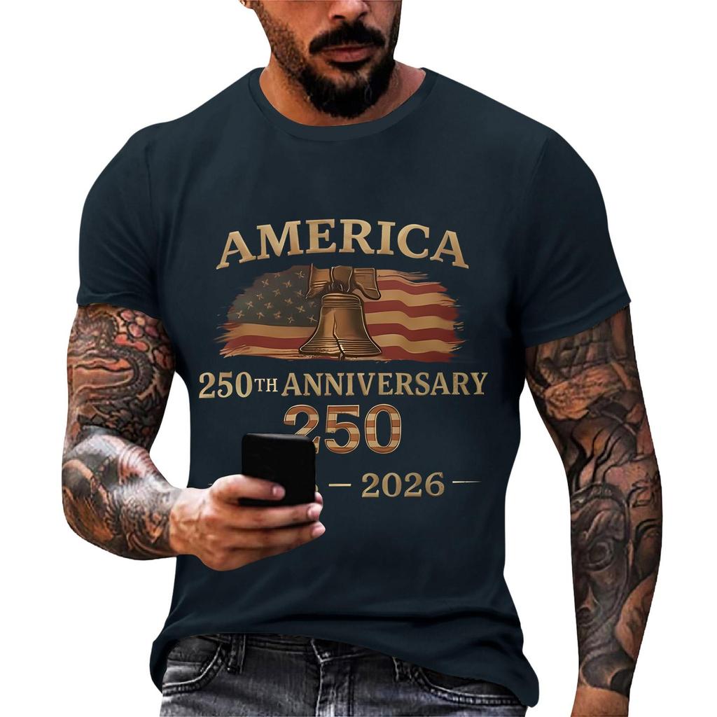 Herren lockeres und lässiges T-Shirt mit Flaggenaufdruck, Kurzarmhemd