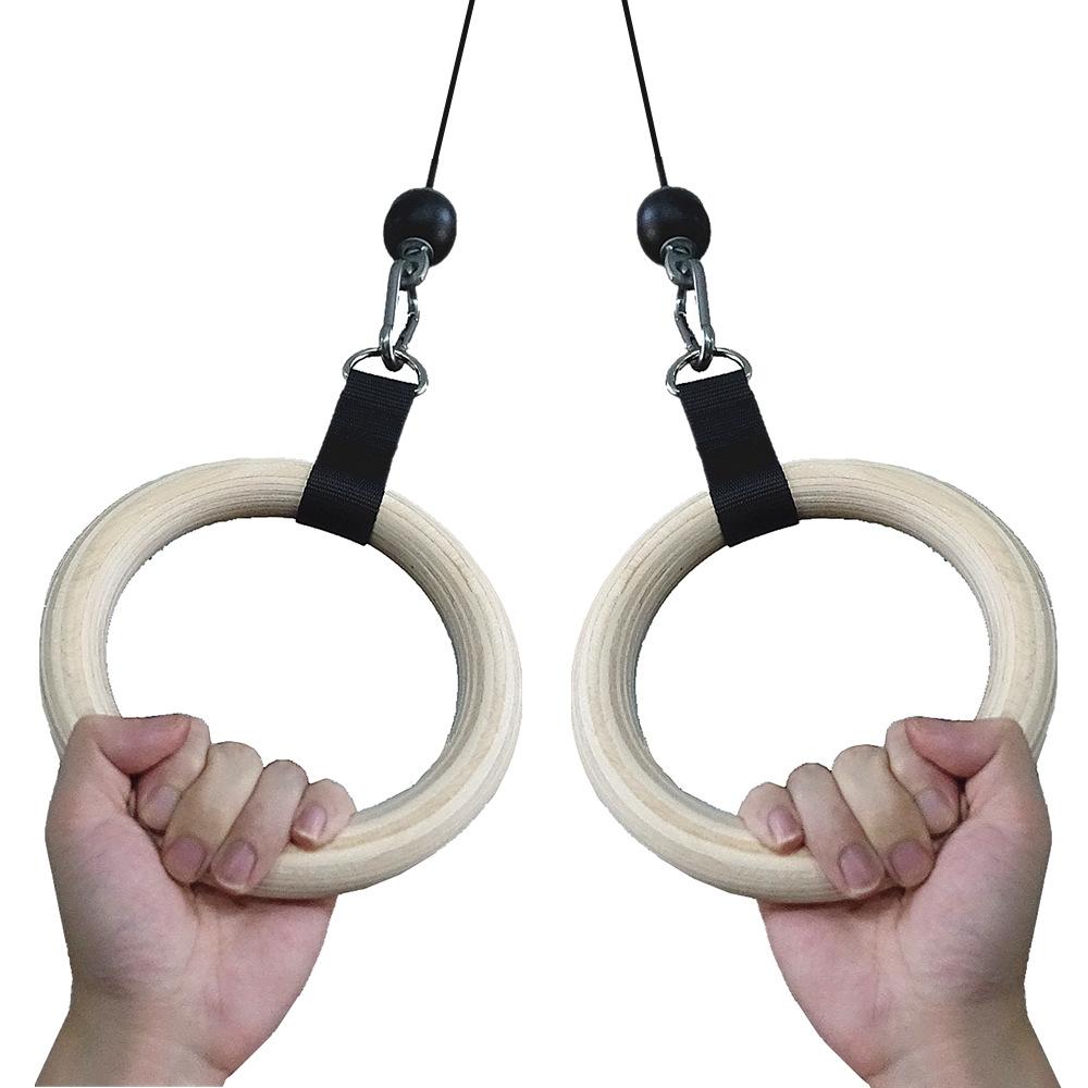 1 Pair Pull Up Wooden Gymnastic Ring Grip with Straps and Anti-Slip Tape Bodybuilding Strength Training for Children To Adult