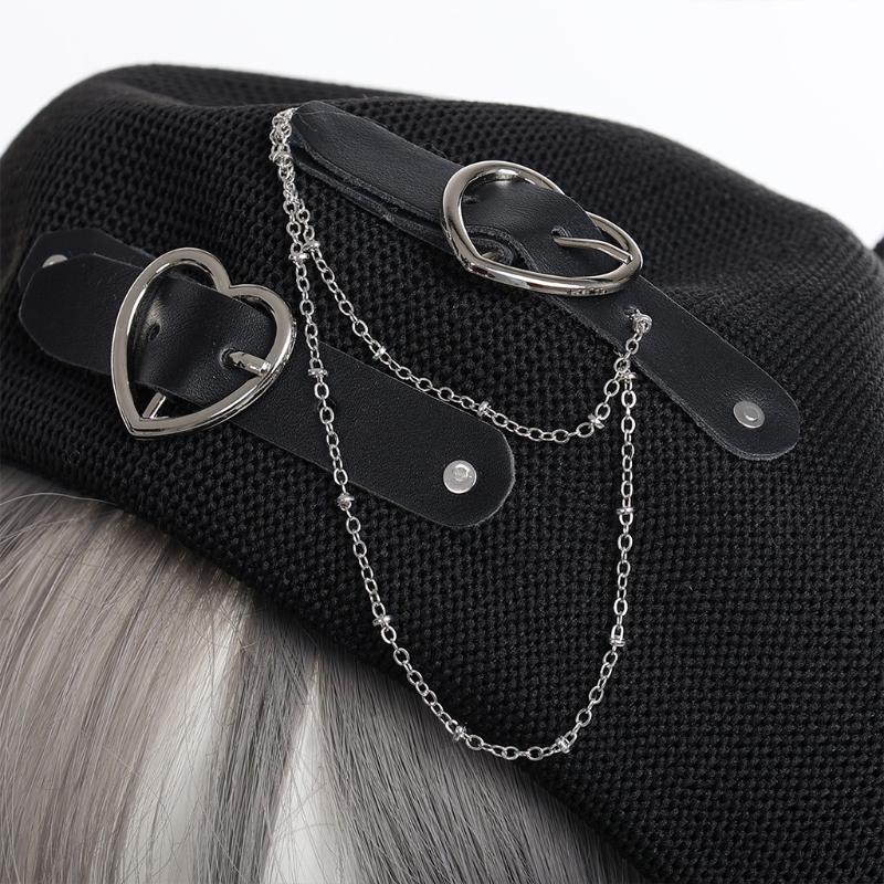 Lolita Girls Heart Buckle Beanie JK Hat Sweet Cool Hair Accessories Fashion Beret Breathable Preppy Style Lolita Hat