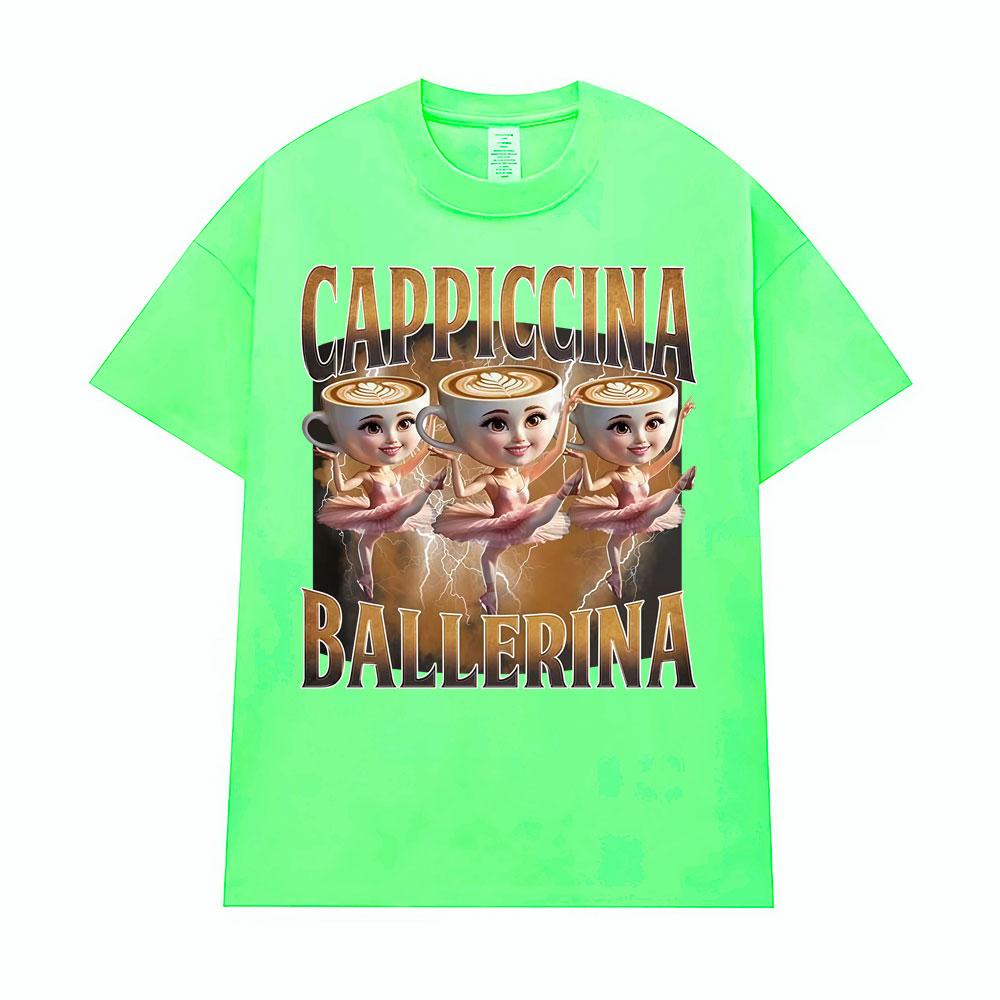 Baletnica Capuchina Śmieszne Kawa Mem Koszulki Mężczyźni Kobiety Lato Pop Vintage Krótki Rękaw Koszulki Estetyczne Codzienne Humor Koszulka