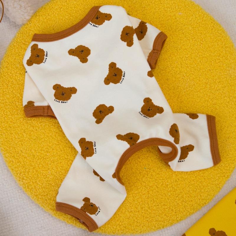 Cotton Four-Legged Pet Pajamas With Bear Print Home Wear For Small Dogs And Cats Soft Comfortable Loungewear Cozy Animal Nightwear