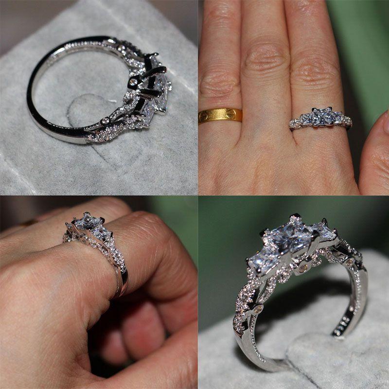 Exquisite Luxury Square Ring With White Gold Plated Rhinestones For Elegant Women