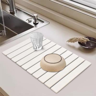 Durable Portable Dish Drying Mat Non-Slip Diatom Mud Collapsible Mat Foldable High Absorbent Quick Drying Mat Restaurant