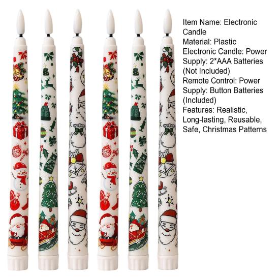 6Pcs LED Taper Candles Battery Operated Flameless Candles with Remote Control Christmas Light-up Candles for Home Winter Festive Decor