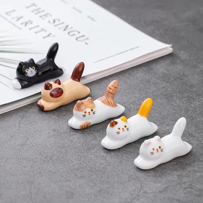 1-5 pièces Style Japonais Mignon Chat en Céramique Porte-baguettes Ornements Paysage Décoration de Pièce de Maison Accessoire de Bureau