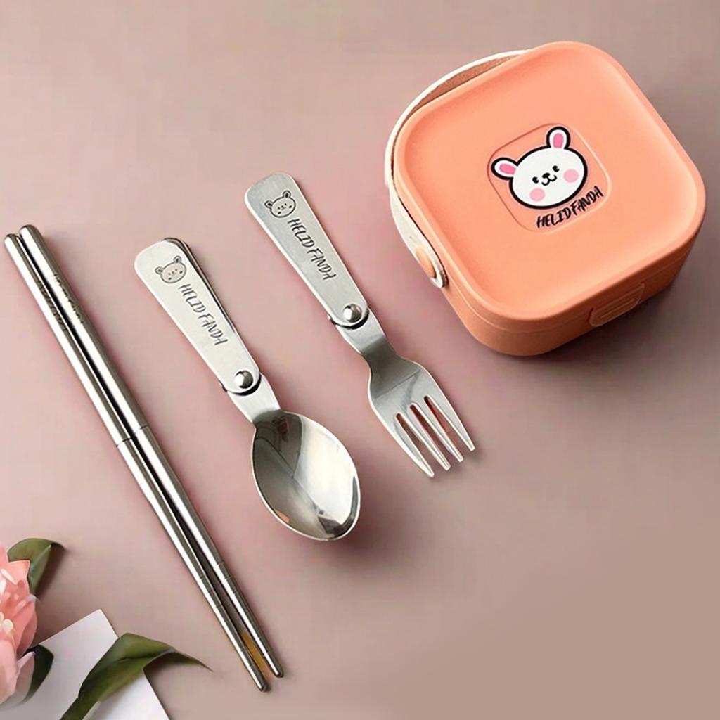 Travel Portable Cutlery Set Portable 304 Stainless Steel Tableware Set With Box Reusable Folding Spoon Fork Chopsticks