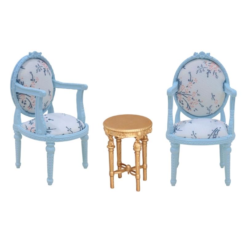 1/12 Scale Wooden Dollhouses Furniture Set Mini Wooden Table And Chair For Kids Floral Pattern