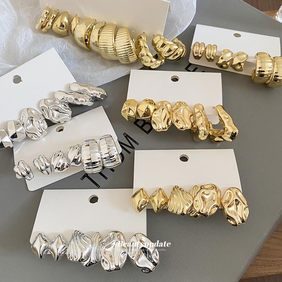 Six-Piece High-End Geometric Steel Stud Earrings Set