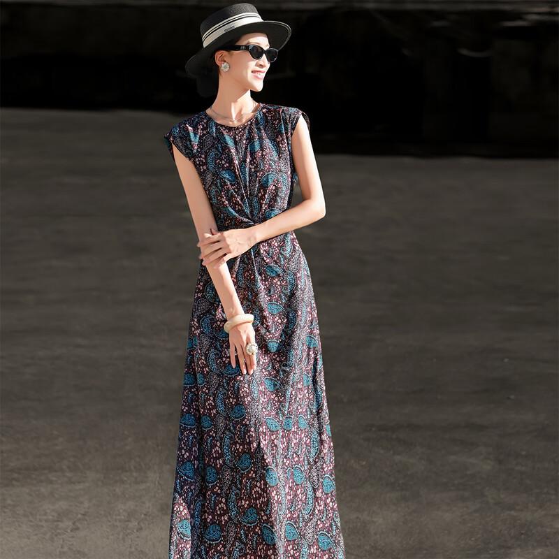 French Print Cross-Strap A-Line Dress