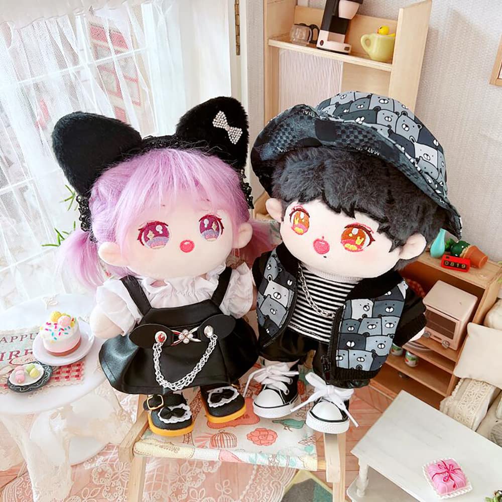 Niannyyhouse 20cm Doll Clothes Cotton Doll Clothes Bear Pattern Hat Coat Striped T-Shirt Leather Pants Doll Baby Clothes Dress Up Stuffed Animal (B)