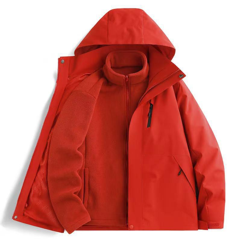 Unisex 3-in-1 Detachable Fleece-Lined Waterproof Windproof Outdoor Jacket Hiking Camping Skiing Fall Winter