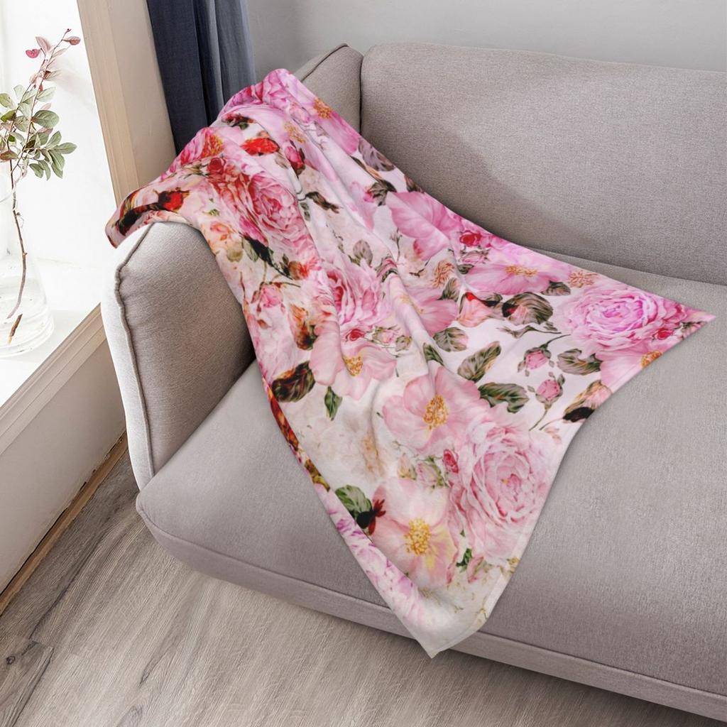 Chic Girly Pink Watercolor Vintage Floral Pattern Throw Blanket Fashion Sofas Giant Sofa Flannel For Decorative Sofa Blankets