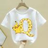 Pokemon Pikachu T-shirt Children A-Z Letter White Clothes Round Collar Clothing Kids Short Sleeve Cartoon Partern Summer Tee Top