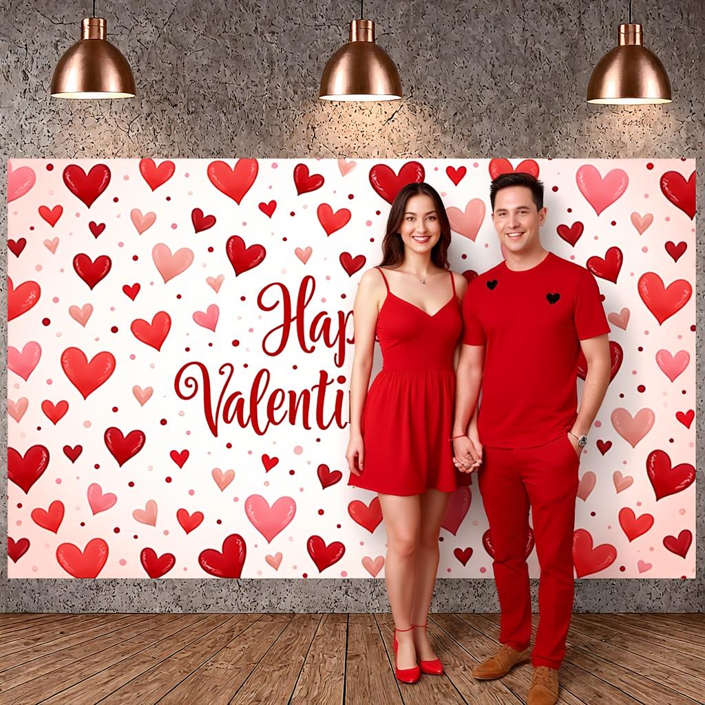 Happy Valentine's Background Valentine's Theme Love Celebration Backdrop Heart Theme Background Heart-shaped Romantic Banner