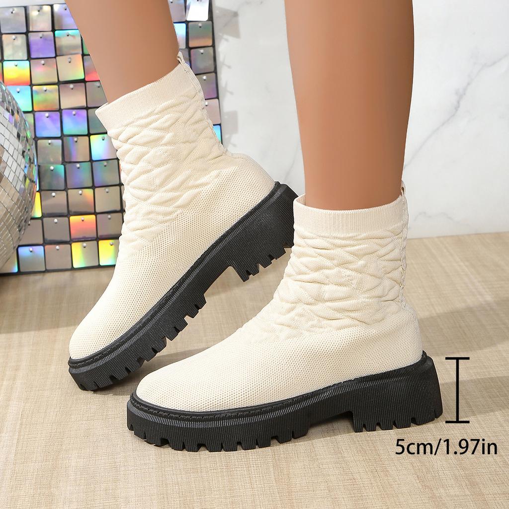 Spring Foreign Trade Large Size Fashion Boots Women's New Elastic Fly-woven Thick-soled Socks Boots Casual Low-tube Martin Boots